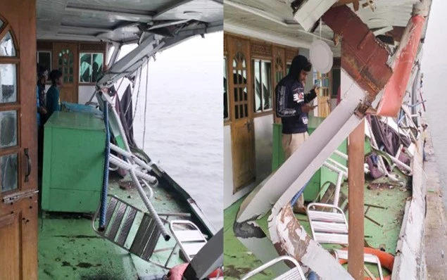 যাত্রীবাহী লঞ্চের সঙ্গে মালবাহী জাহাজের সংঘর্ষে ১০ জন আহত